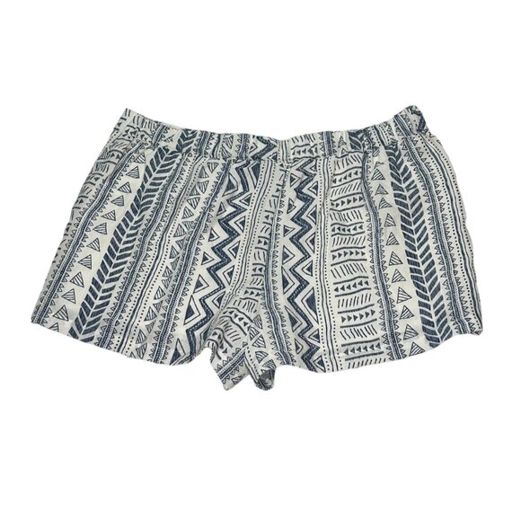 Aztec Print Womens Shorts L High Rise Pockets Elastic Waist Blue White - Picture 2 of 9